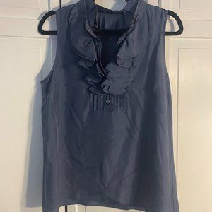 J. Crew 100% Silk High Neck Blouse  Size 10 Blue